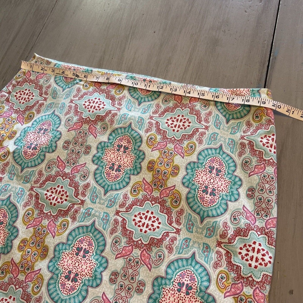 Talbots Aqua Blue Pink Yellow Persian Paisley Print Skirt Sz 16 Cotton Side Zip - Picture 4 of 9